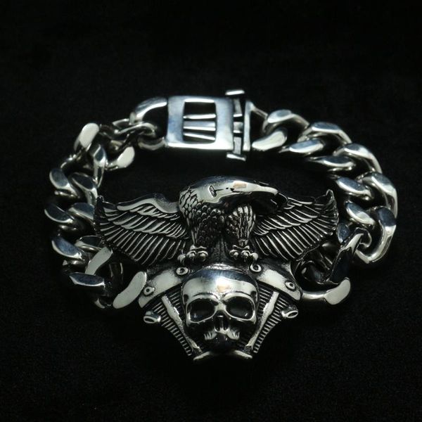 

316l stainless steel cool eagle biker skull classic bracelet, Black