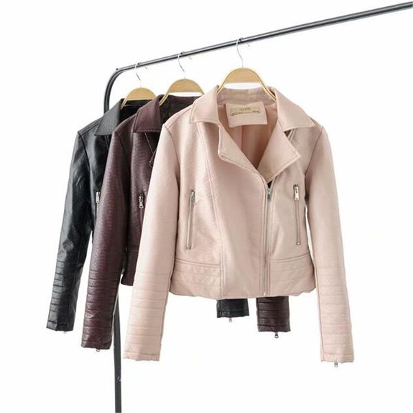 

women faux soft leather jacket snakeskin black punk short jacket coats female zipper turn-down collar outerwear spring autumn