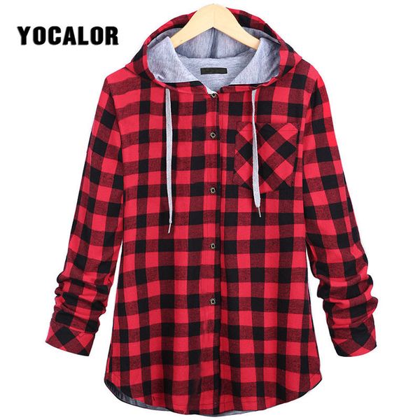 

yocalor 5xl plaid весна осень длинный с капюшоном куртки женщины пальто женщины ветровка большие размеры верхняя одежда колледж красный для, Black;brown