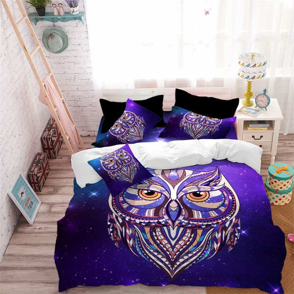 

dreamlike owl print bedding set multi-color animal duvet cover set white purple galaxy bedclothes festival gift bed cover d45