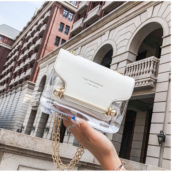 

women brand design small square shoulder bag clear transparent pu composite messenger bags new female handbags#t2