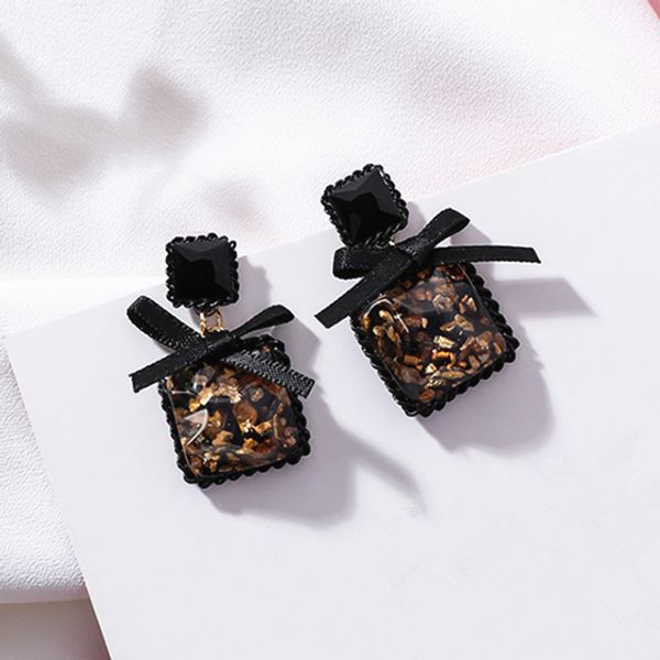 

new vintage black bowknot acrylic earrings special resin square round swing dangle drop earrings for women wholesale, Silver
