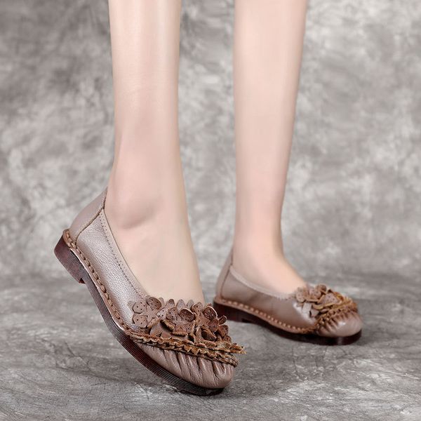 

alishinrey genuine leather women flats shoes shallow soft bottom women ballet flat loafers spring casual ladies boat shoes, Black