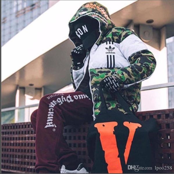 

japanese new products, camouflage white, stitching, thickening, warm, sports men and women hooded cotton coat men's outerwear & coats, Black