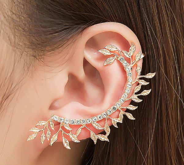 

2019 new fashion elegant vintage leaf gothic crystal rhinestone ear cuff wrap stud clip earrings, Silver