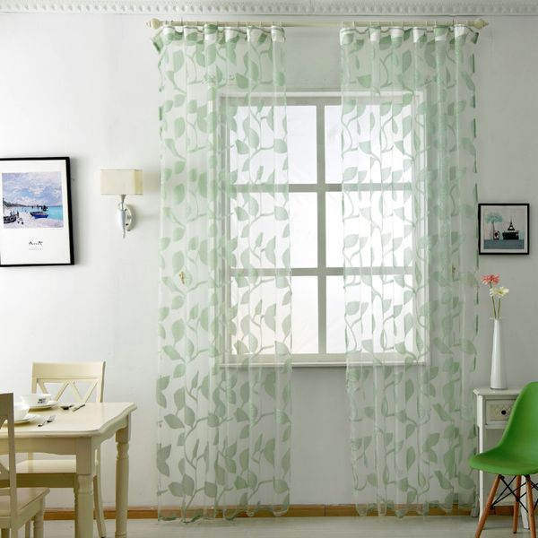 

1 piece kitchen leaf transparent design sheer curtains tulle modern door sheer window thin curtain fabrics organza