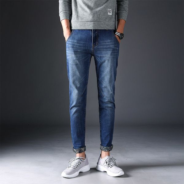 

джинсы по щиколотку брюки повседневные ноги 2019 стрейч мужские джинсы, Blue