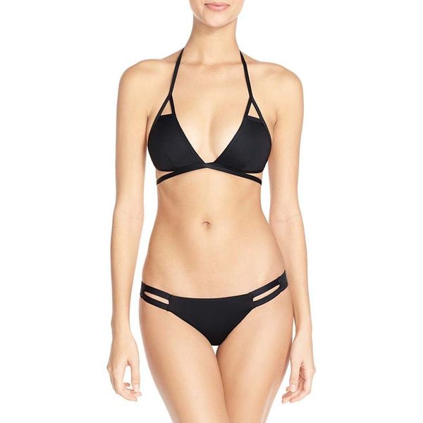 

swimwear women bikinis new black bandage crossover sleeveless halter simple split swimsuit female summer beachwear