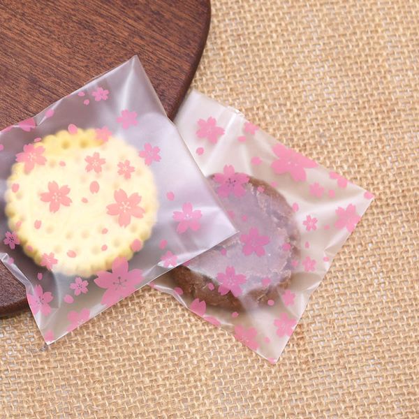 

50pcs pink cherry blossoms пластиковые cookie конфеты сумки свадьба день рождения кекс самоклеющиеся упаковка для подарков мешок opp