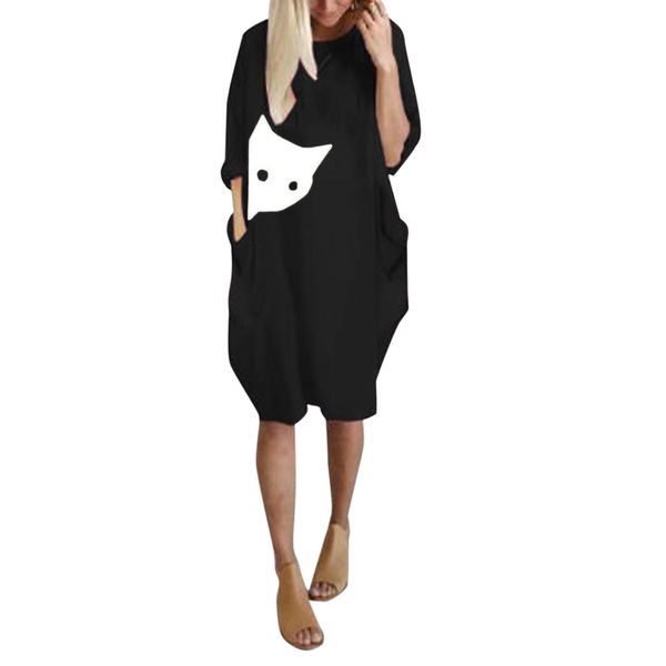

women animal printed autumn dress fashion designer crew neck ladies dresses casual panelled loose female clothing, Black;gray