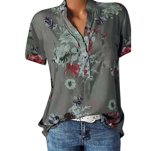 

blouse women plus size printing pocket short sleeve blouse boho women tunic easy shirt casual womens and blouses blusas, White