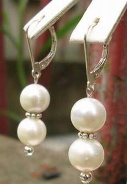 

fashion genuine 8-9mm freshwater white pearl jewelry drop earrings, Silver