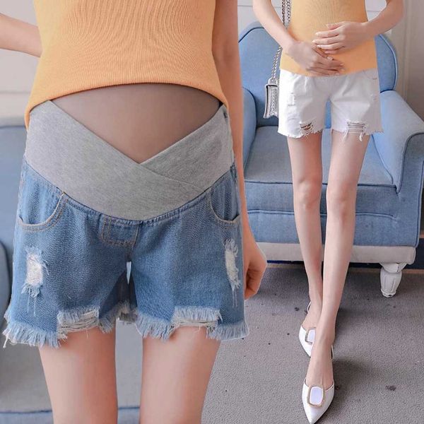

arloneet shorts denim pants maternity shorts for pregnant women clothes bellies jeans low waist summer low waist adjustable, Black