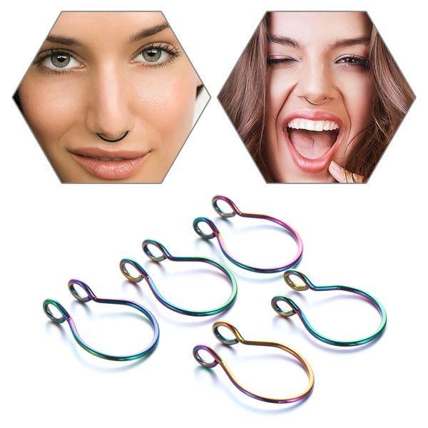 

5pcs stainless steel nostril piercing fake clip on nose rings piercings dainty faux nose rings fake septum rings hoop jewelry, Slivery;golden