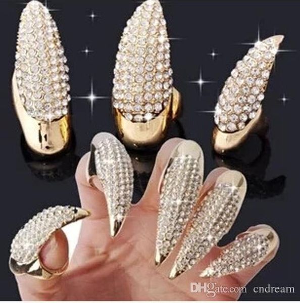 

кристалл rhinestone ногтей кольцо золото черный покрыло paw talon кошачий коготь кольца кольца перста большого пальца кольцо ногтей искусств, Golden;silver