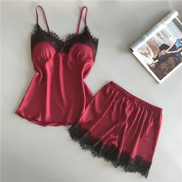 

pyjamas set womens satin sling sleepwear lingerie temptation underwear lace bowknot nightwear women homewear 2019 selle, Blue;gray