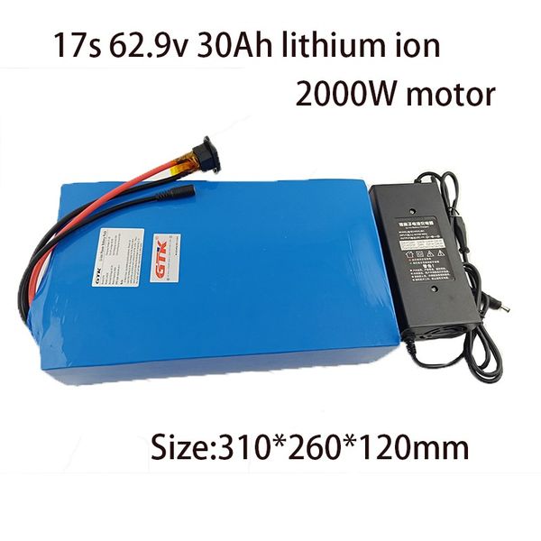 

60v 30ah lithium 17s 62.9v 30ah battery for 1500w 2000w bike scooter +5a charger