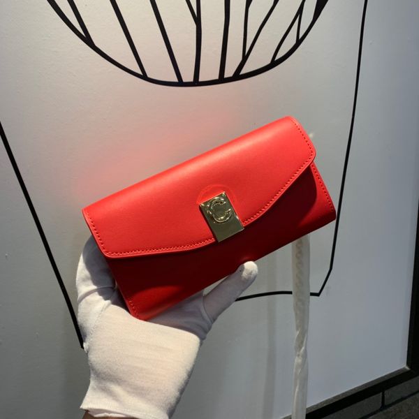 

2020 leather handbag shoulder bag italian leather wallet original single long hijab, Red;black