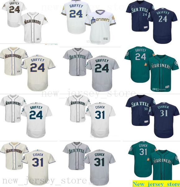 

custom 2019 mens women youth baseball jersey stitched 24 ken griffey 31 steve cishek 22 robinson cano home green nary blue jersey, Blue;black