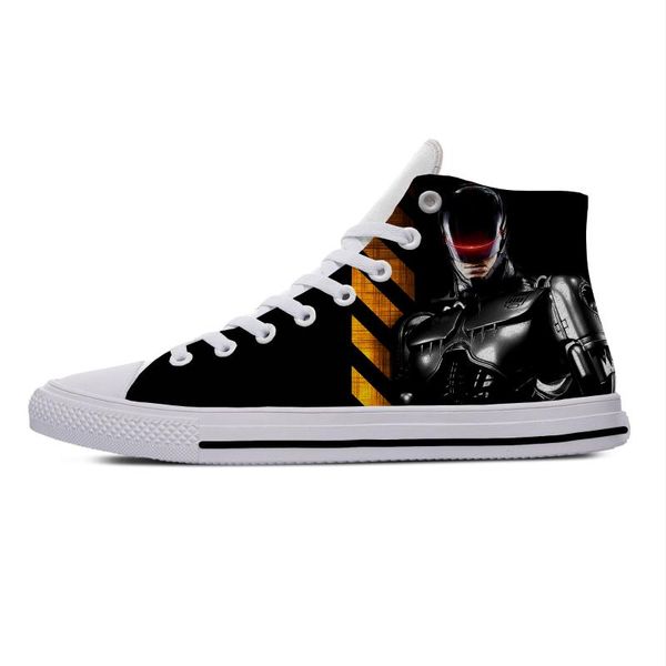 

movie robocop cool popular fashion funny casual canvas shoes high lightweight breathable 3d printed men women sneakers, Black