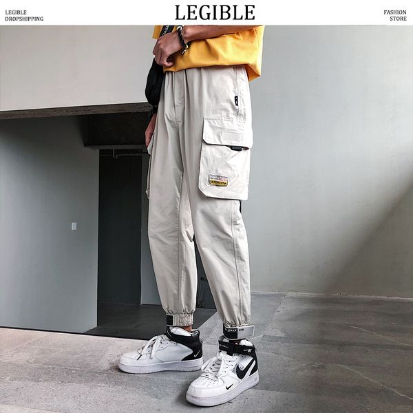 

legible 2019 sweatpants men overalls streetwear lightweight hip hop harem pants men casual trousers joggers male, Black