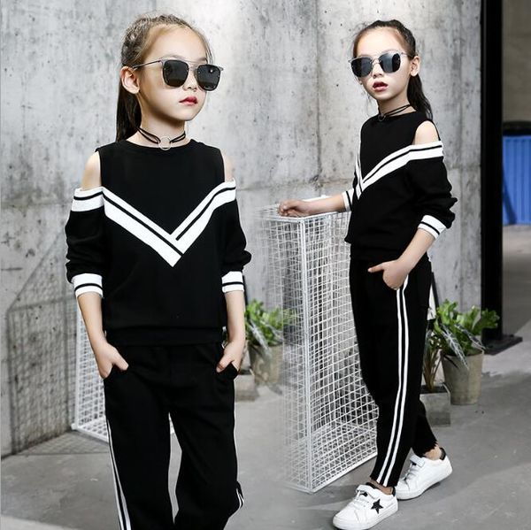 

spring new girl suit cotton school uniform style striped college style two-piece suit kids designer clothes girls, White