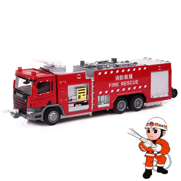 KDW Diecast Leley Fire Engine Model Model Toy, танкер воды, 1:50 Высокое симуляция, орнамент, рождественский ребенок день рождения подарок, сбор 625013, 2-1