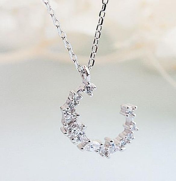 

luxury woman necklace micro inlay zircon irregular moon 925 sterling silver necklace clavicle chain