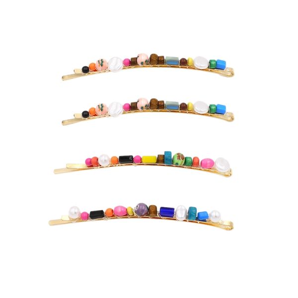 

4 pcs/set fashion retro multicolor hair pin geometric anti-pearl hairpin temperament hairpin styling tool hair accessories, Golden;white