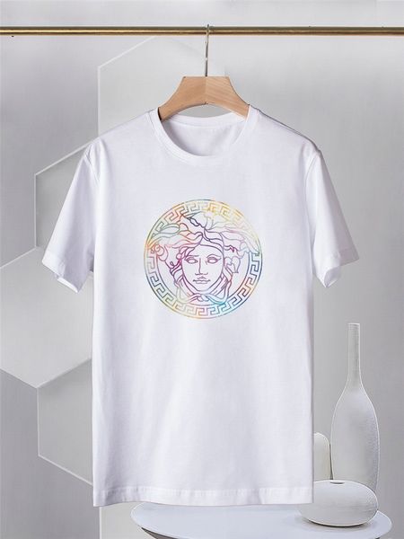 

italian brand designer summer new male gianni medusa short-sleeved t-shirt large size half-sleeved tide brand rhinestone men's t-shirt, White;black