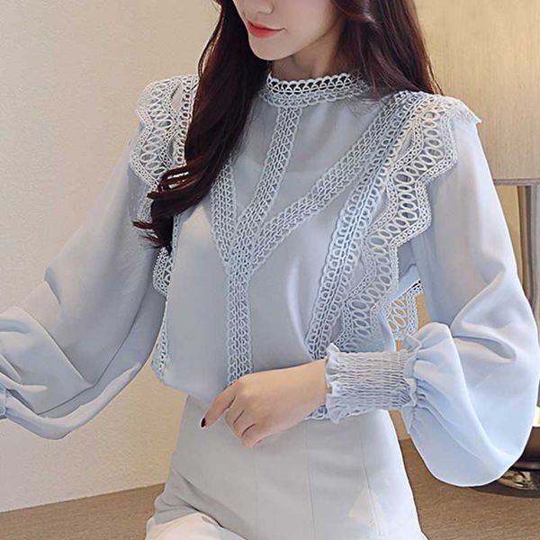 

blusas mujer de moda 2020 white hollow lace chiffon blouse shirt long sleeve womens and blouses women shirt clothes