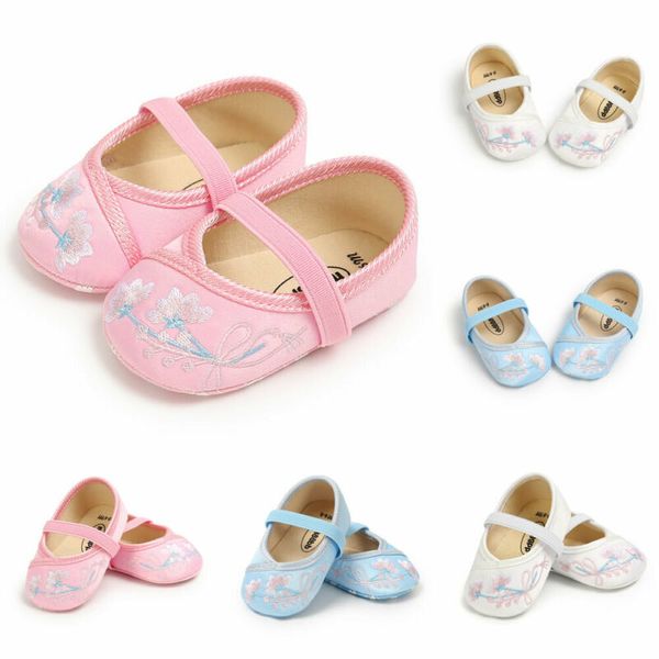

0-18m toddler baby girls embroidered soft sole perwalker princess anti-slip shoes spring fashion casual elastic breathable shoes