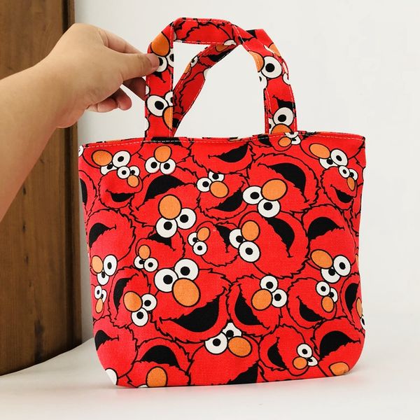 

ivyye 1pcs sesame street elmo fashion portable canvas lunch bags cartoon picnic bag box tote storage for women girls kids, Blue;pink
