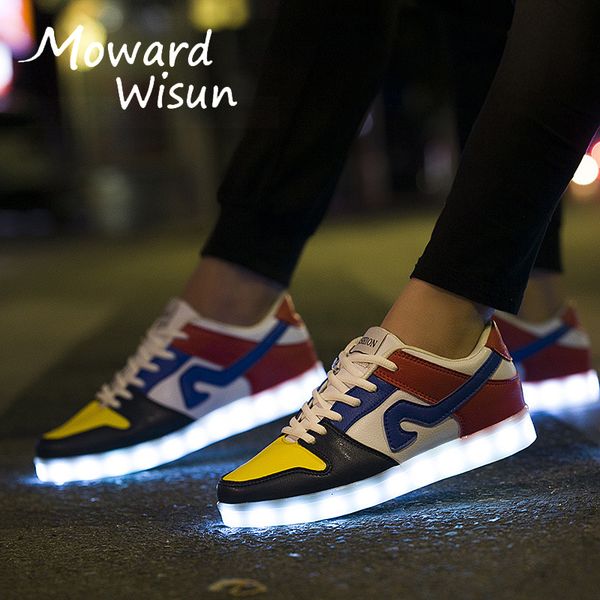 

size 35-44 children led shoes for luminous sneakers with lighted sole men's & women's glowing sneakers female led slippers, Black;red