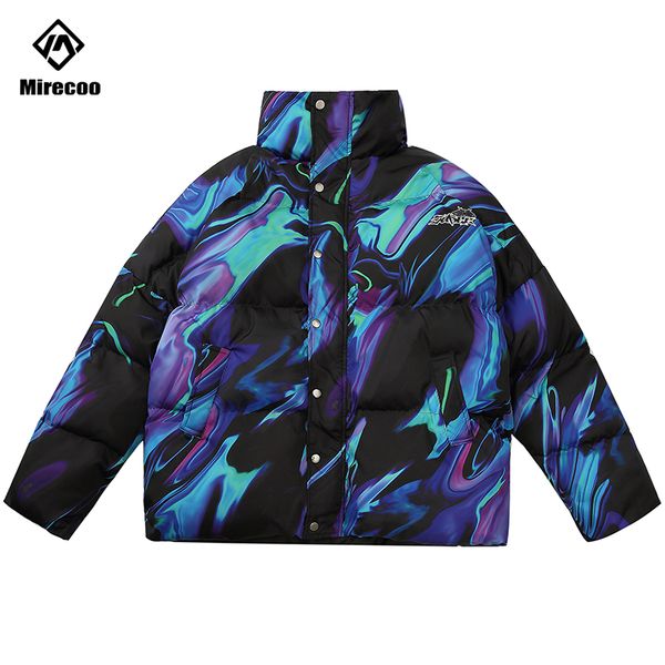 

hipster puffer padded parka men illusion print down jacket men streetwear harajuku winter jacket coat outwear windbreaker 2019, Black