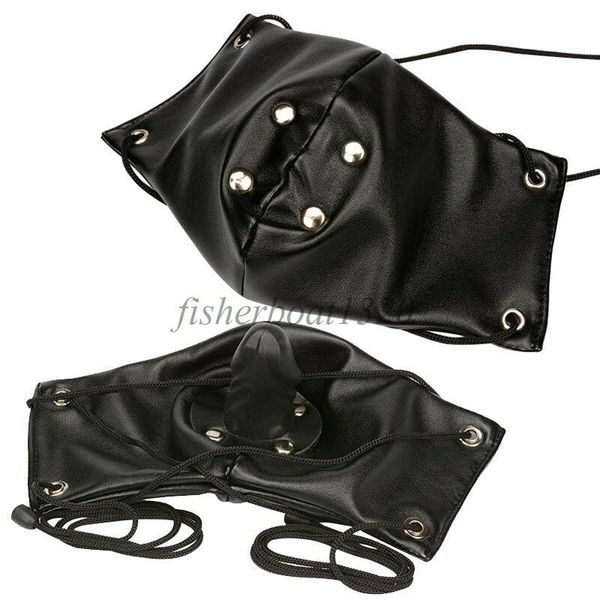 Bondage PU Couro Meia máscara facial Mouth Gag Restrinsint Casal Game Fancy Arness A876