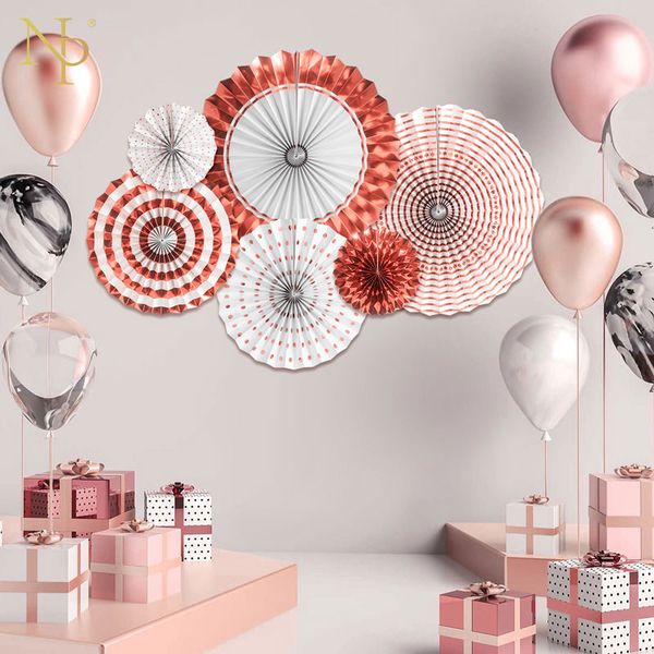 

nicro 6 pcs/set party diy decoration paper fans gold rose gold birthday graduation home decor new supplies #fs12
