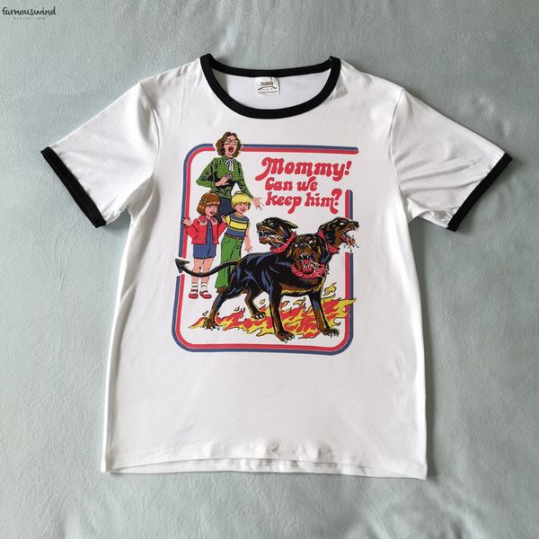 

new arrival women t shirt funny style mommy we can keep sleeved dogs printed floral vintege street short him tshirts, White