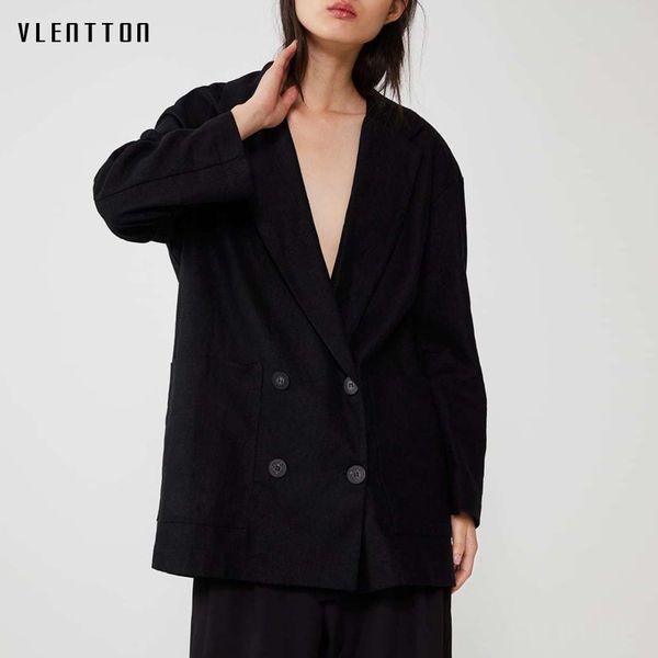 

осень черный пиджак куртка женщин двубортный с длинным рукавом пальто женский элегантный офис леди блейзеры феминино пиджаки топы, White;black