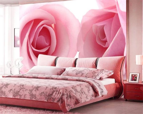 

custom 3d wallpaper mural pink rose bedside mural bedroom background wall wallpaper