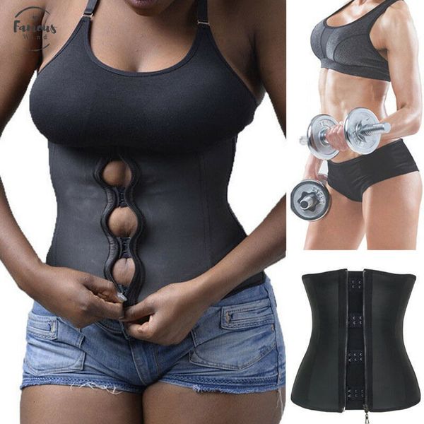

firm waist trainer fashion women zipper body shaper zipper up shapewear solid black corset girdle slimming belt, Black;white