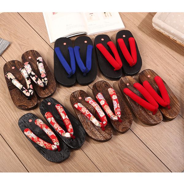 

male tide slipper japanese traditional shoes woman wooden anime cosplay costumes home beach wear slippers sandals, Black