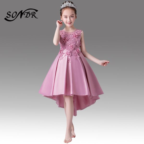 

flower girl dresses for weddings ht050 o-neck appliques beading bow flower dress high low length vestidos de noches para ninas, Red;yellow