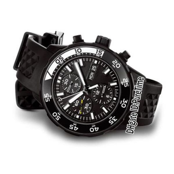 

new iw376705 pvd steel black white bezel black dial autimatic daydate mens watch rubber sports watches 7 colors puretime e16c3, Slivery;brown