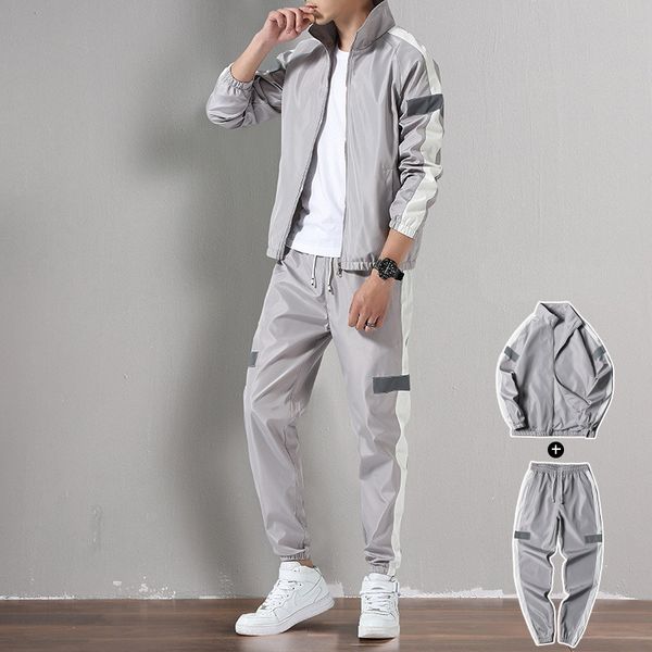 

2020 new fashion sweater men's suit autumn and winter designer tide models plus velvet thick casual jacket men's sports suit three, Gray