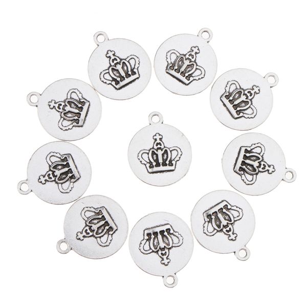 

10 pcs vintage punk antique silver round crown alloy pendant necklace crafts