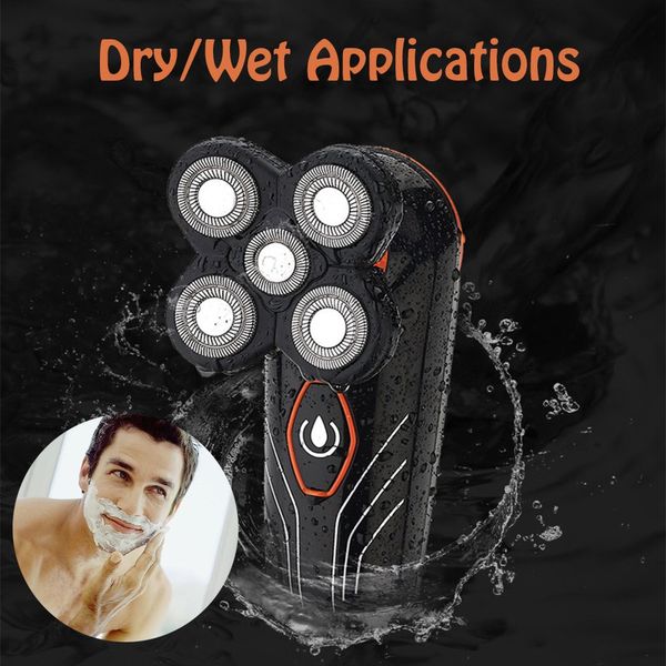 

electric rechargeable bald head shaver 5 in 1 men's grooming set wet/dry waterproof hair trimmer facial brush beard razor