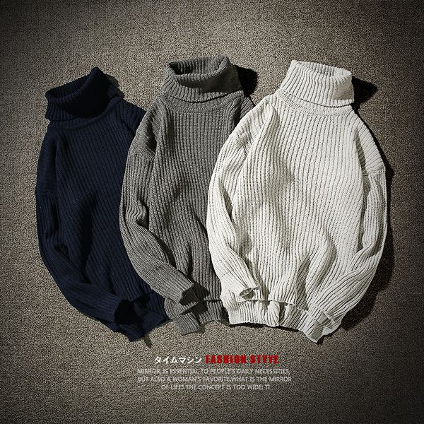 

winter new style art men's sweaters loose turtleneck sweater warm wool jacket, White;black