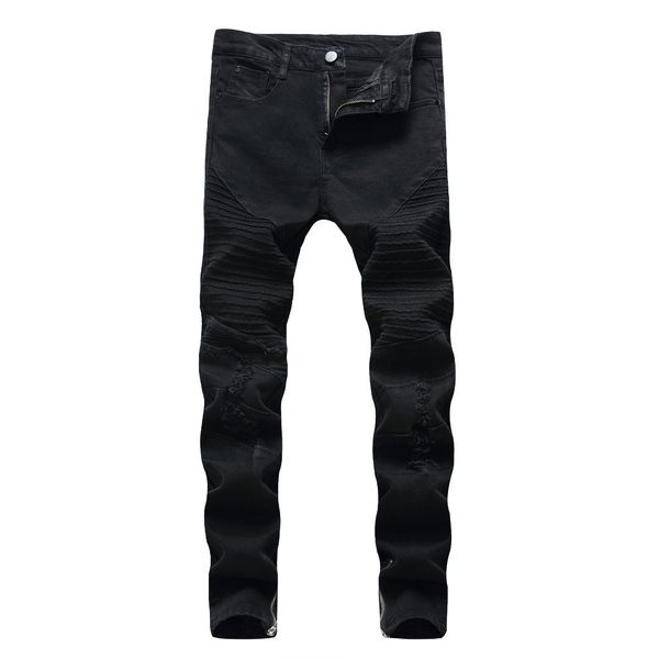 

black men jeans pleated denim trousers men straight jeans homme, Blue