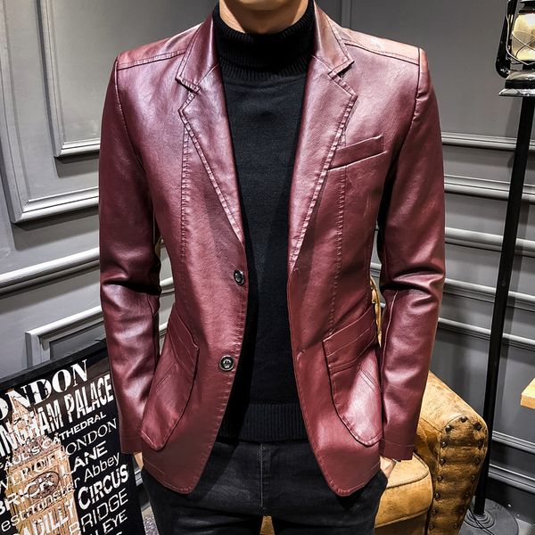 

men pu leather new style men jacket pi xi zhuang slim fit versitile fashion middle-aged business casual men's wear, Black